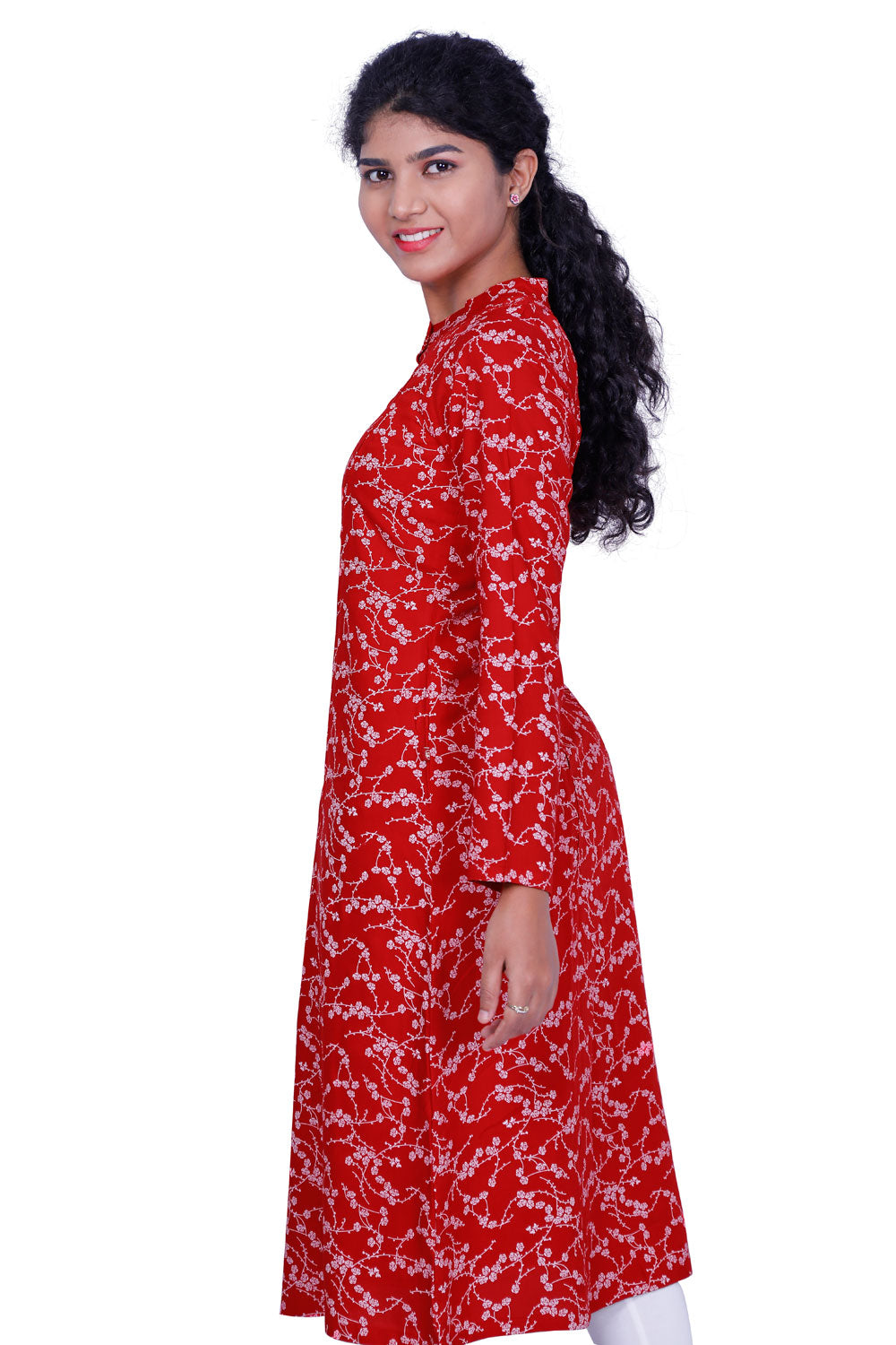 Women Floral Print Rayon A-line Kurta (Red) | S3K296