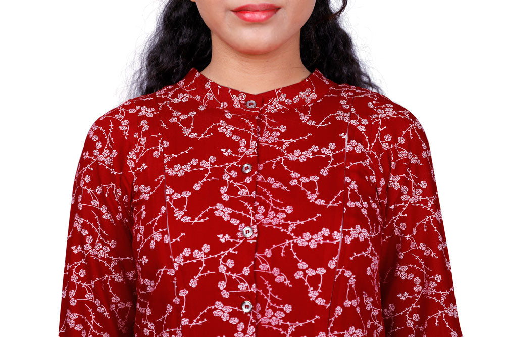 Women Floral Print Rayon A-line Kurta (Red) | S3K296