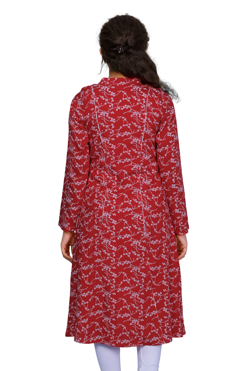 Women Floral Print Rayon A-line Kurta (Red) | S3K296