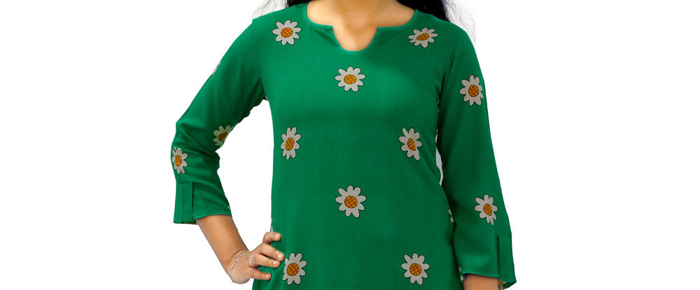 Women Floral Print Georgette Straight Kurta (Green) | S3K075