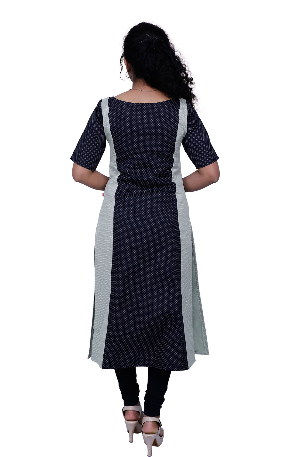 Women Polka Print Cotton Blend Straight Kurta (Black) | S3K521