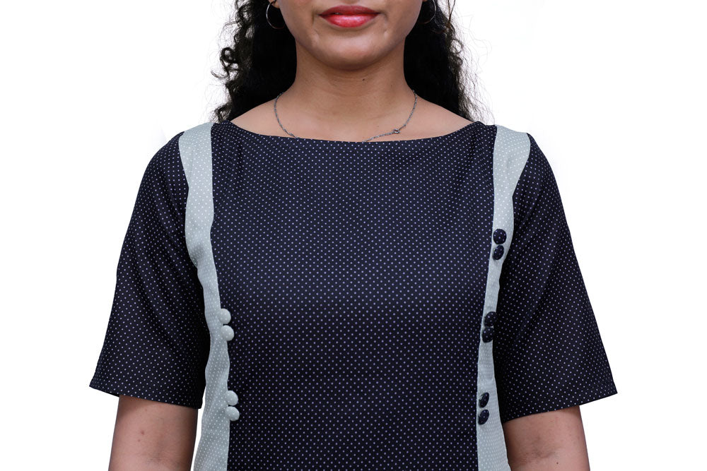 Women Polka Print Cotton Blend Straight Kurta (Black) | S3K521
