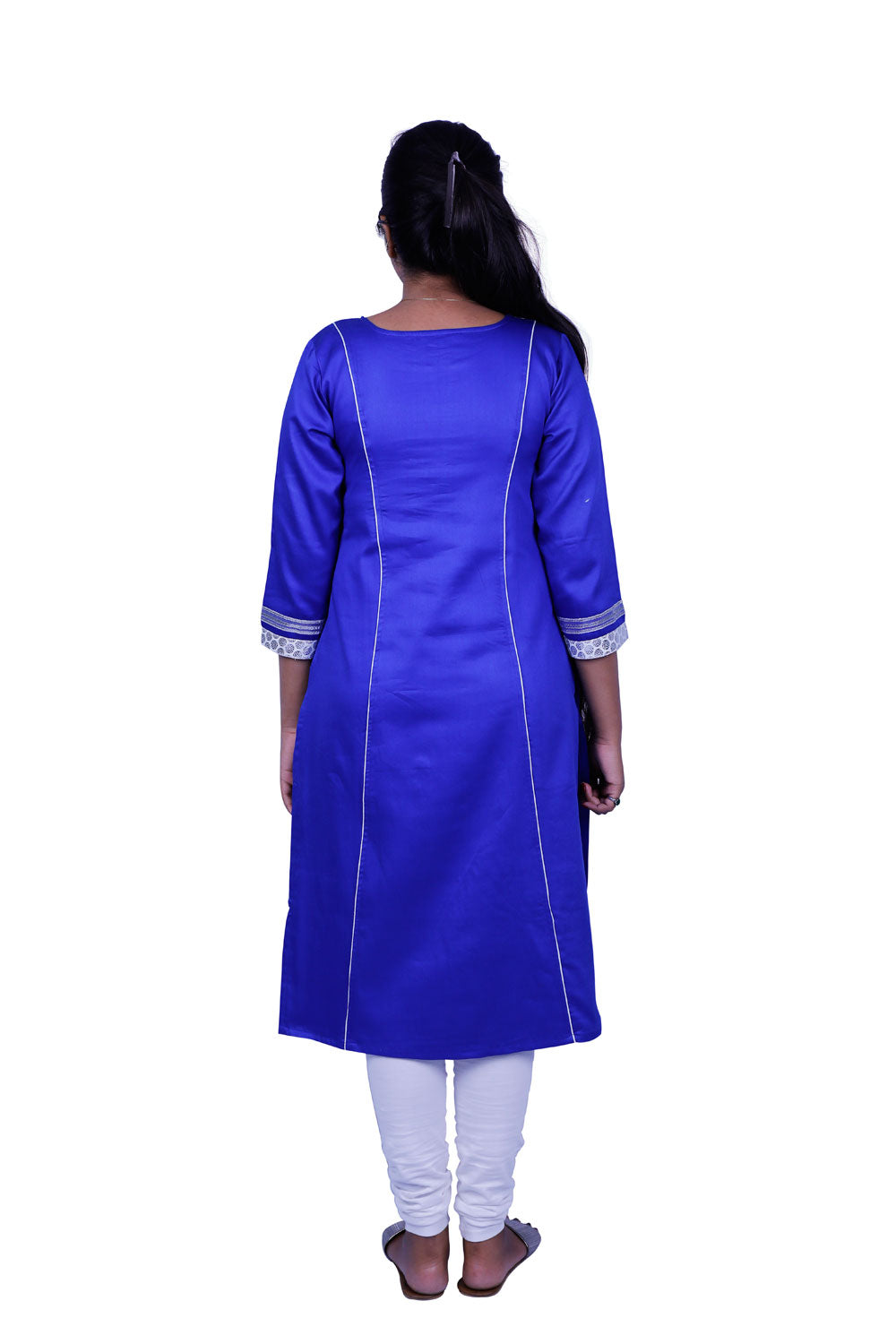 Women Solid Cotton Blend Straight Kurta (Blue) | S3X184A