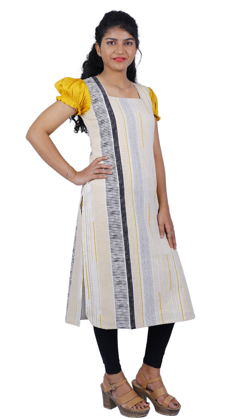 Women Abstract Cotton Blend Straight Kurta (Yellow) | S3K266