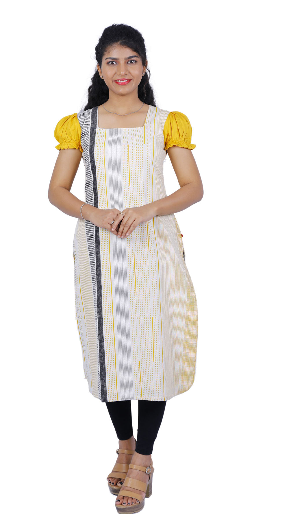 Women Abstract Cotton Blend Straight Kurta (Yellow) | S3K266