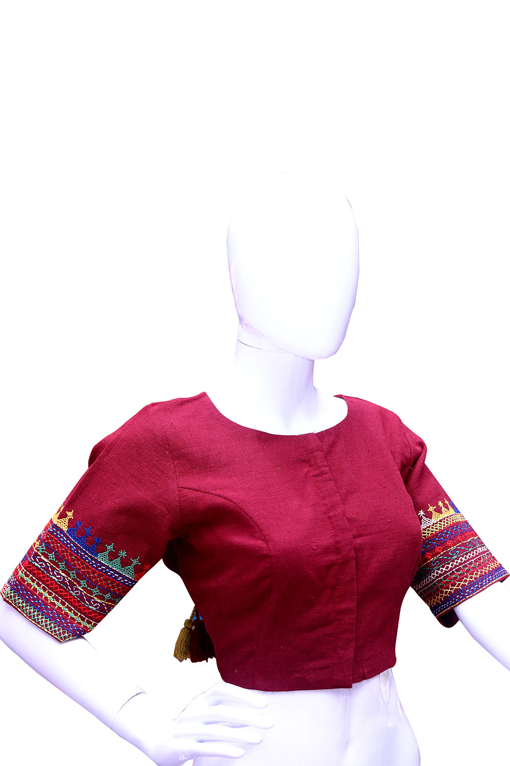 Maroon Thread Work Boat neck Blouse | S3B11