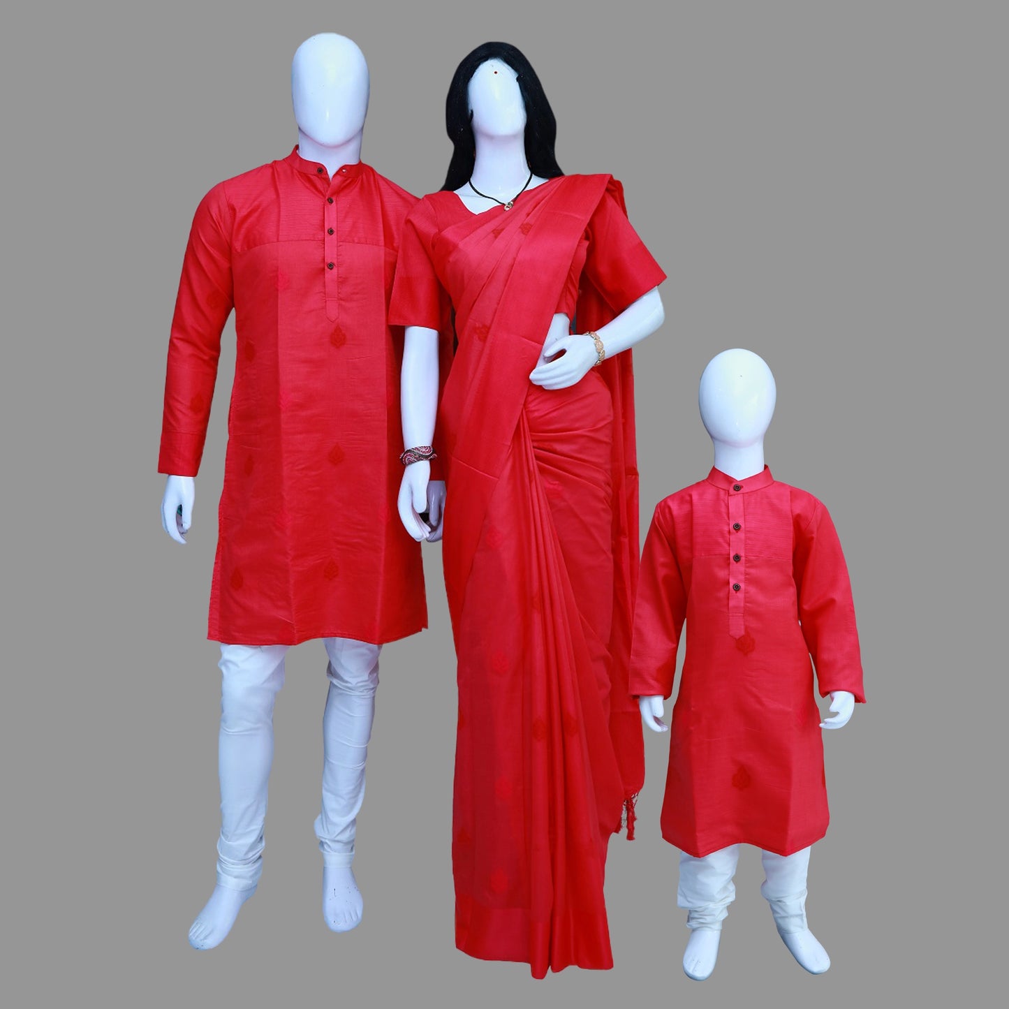 Family Combo – Pink Saree, Men’s Kurta & Baby Boy Kurta Set | S3 Fashions| S3MSB