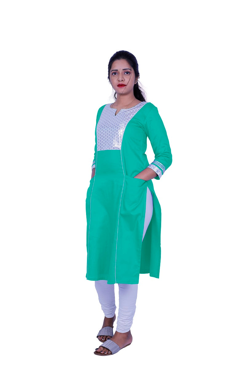 Women Solid Cotton Blend Straight Kurta (Blue) | S3X184A