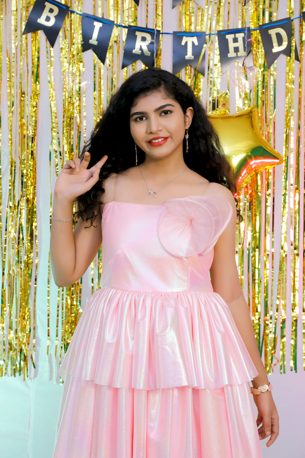 Pink Western Partywear Dress | S3G893