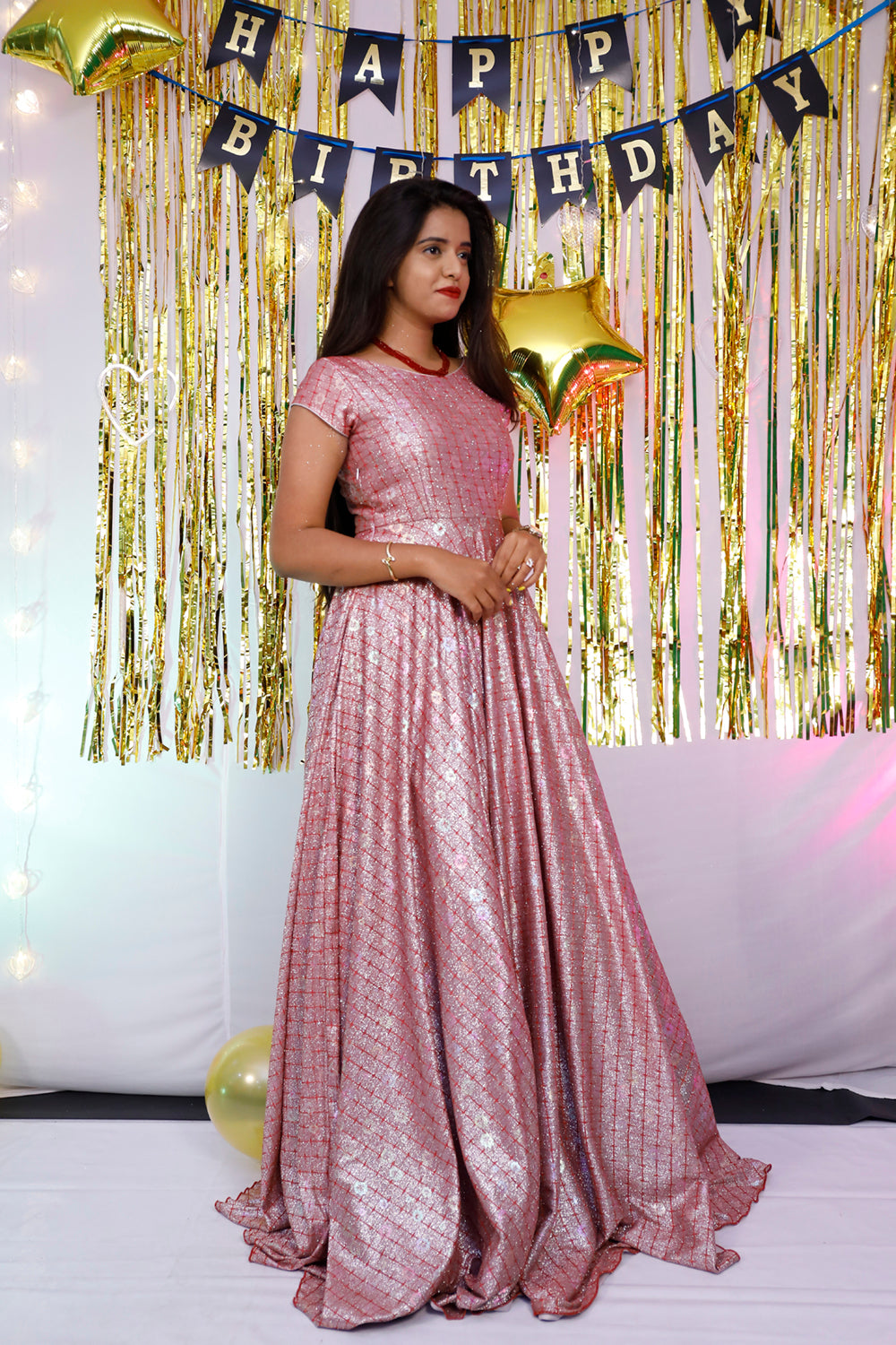 Pink Shimmer Long Gown β Elegant Party & Evening Wear | S3G892