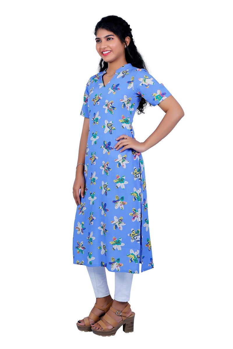 Women Printed Viscose Rayon Straight Kurta | S3K078