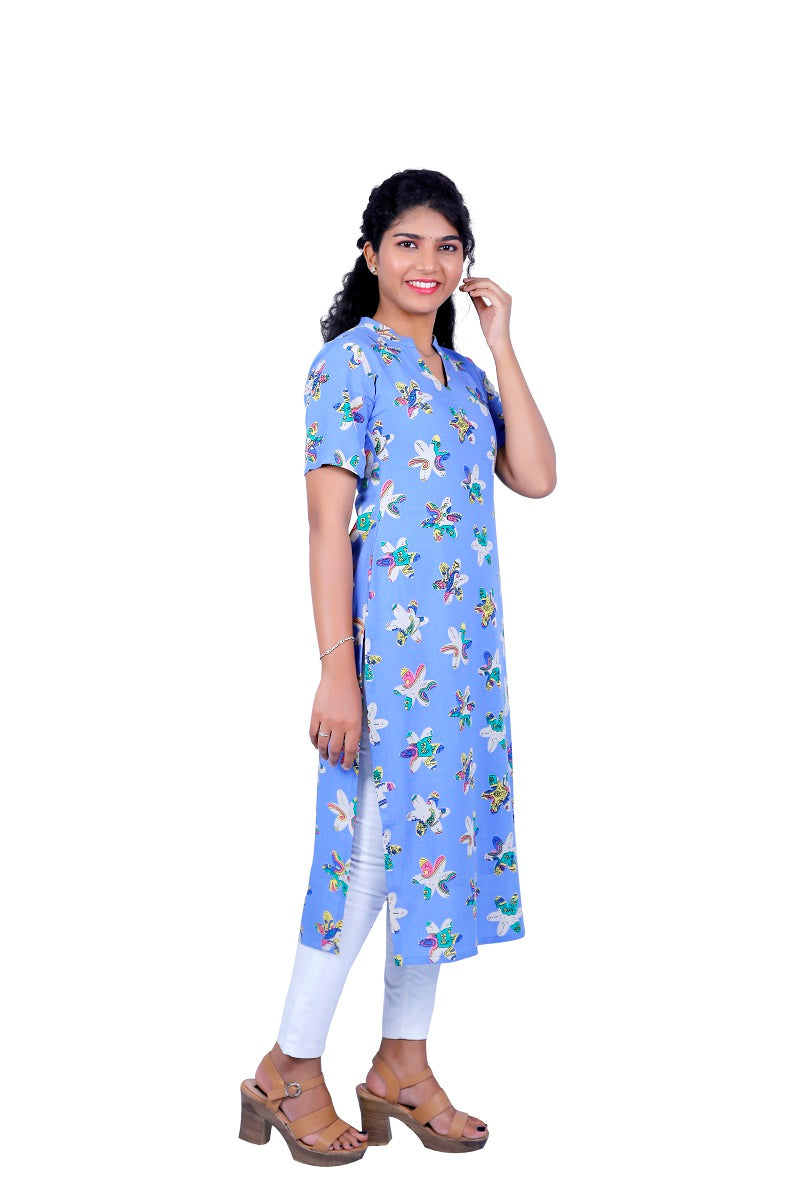 Women Printed Viscose Rayon Straight Kurta | S3K078