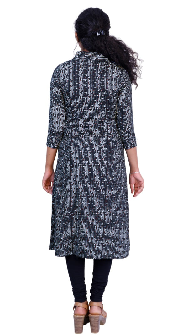 Blue Rayon Geometric Printed Kurta | Contemporary Ethnic Style for Women| S3S279