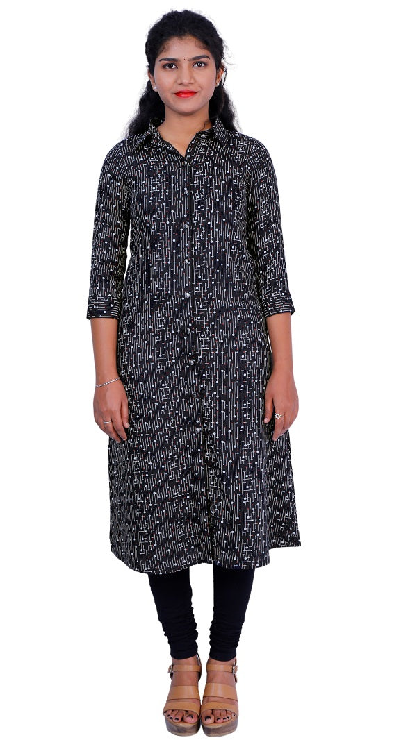 Blue Rayon Geometric Printed Kurta | S3S279