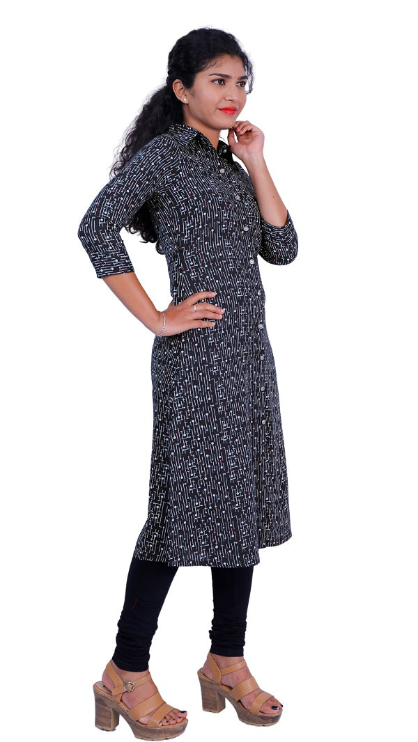 Blue Rayon Geometric Printed Kurta | S3S279