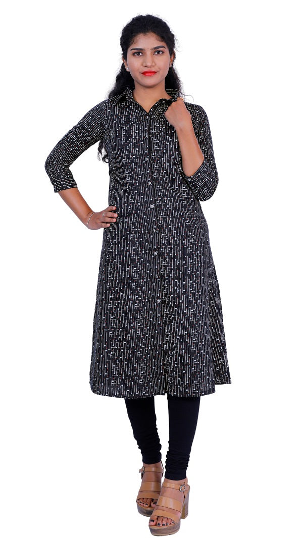 Blue Rayon Geometric Printed Kurta | S3S279