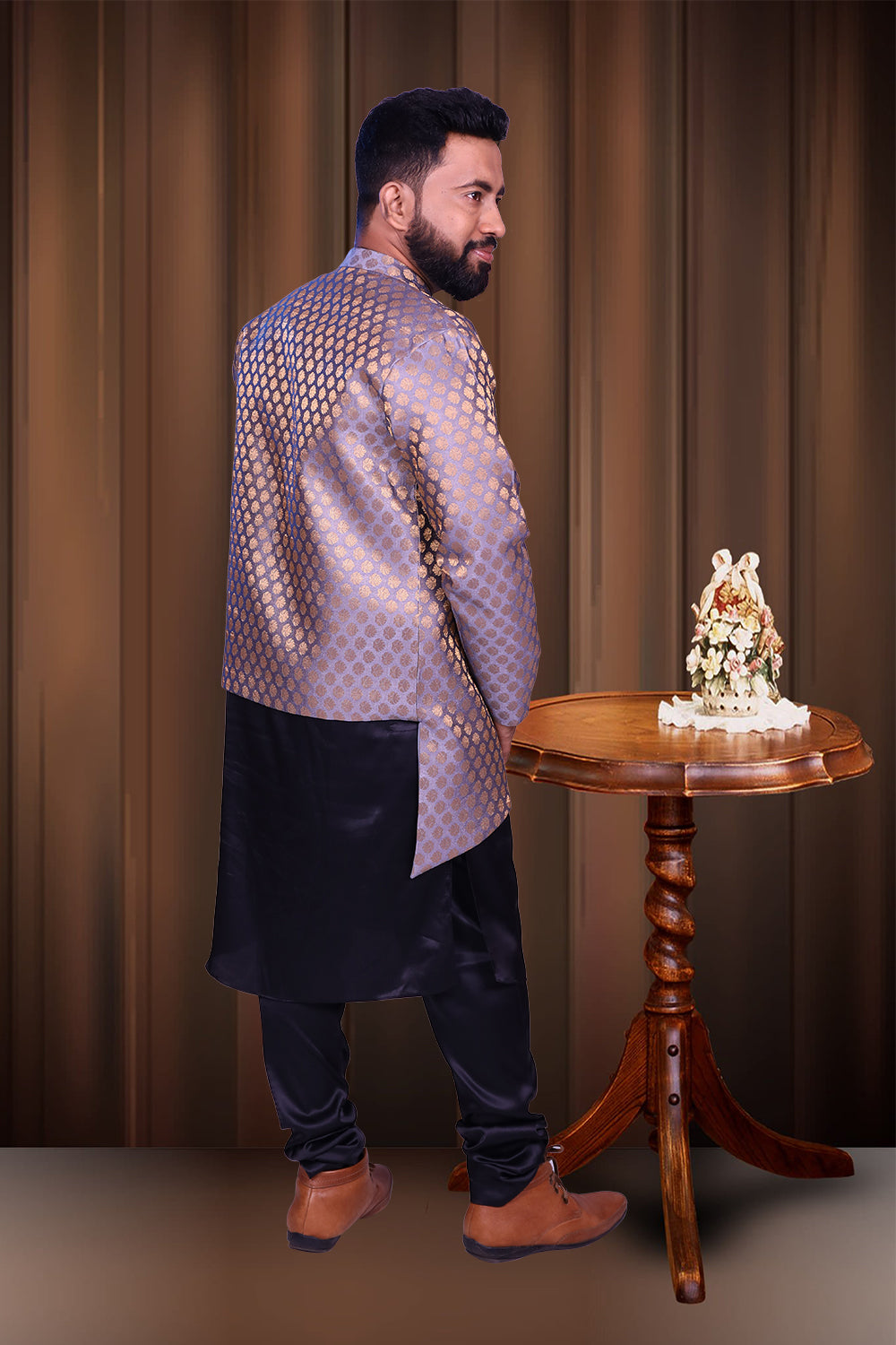 Men Grey Sherwani Set | S3SKP1046