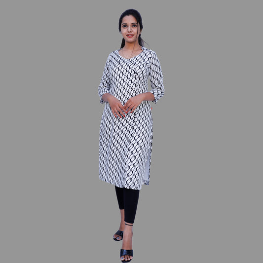 Women’s Printed Straight Kurta (White) – Elegant & Versatile | S3K389