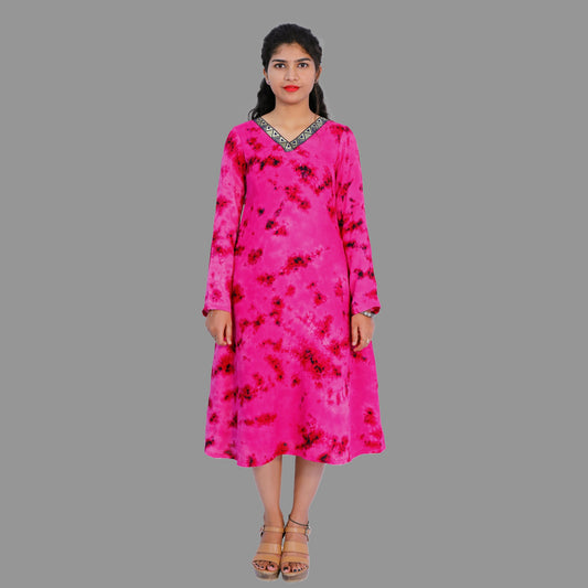 Rose Pink Tie & Dye A-Line Kurti – Breezy & Boho-Chic Style | S3K339