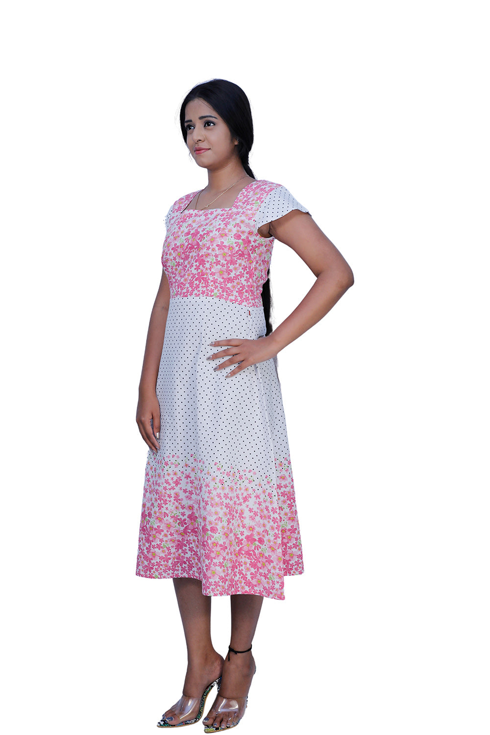 White & Pink Polka Dot Print Maxi Dress – Playful, Elegant & Flowy| S3G574