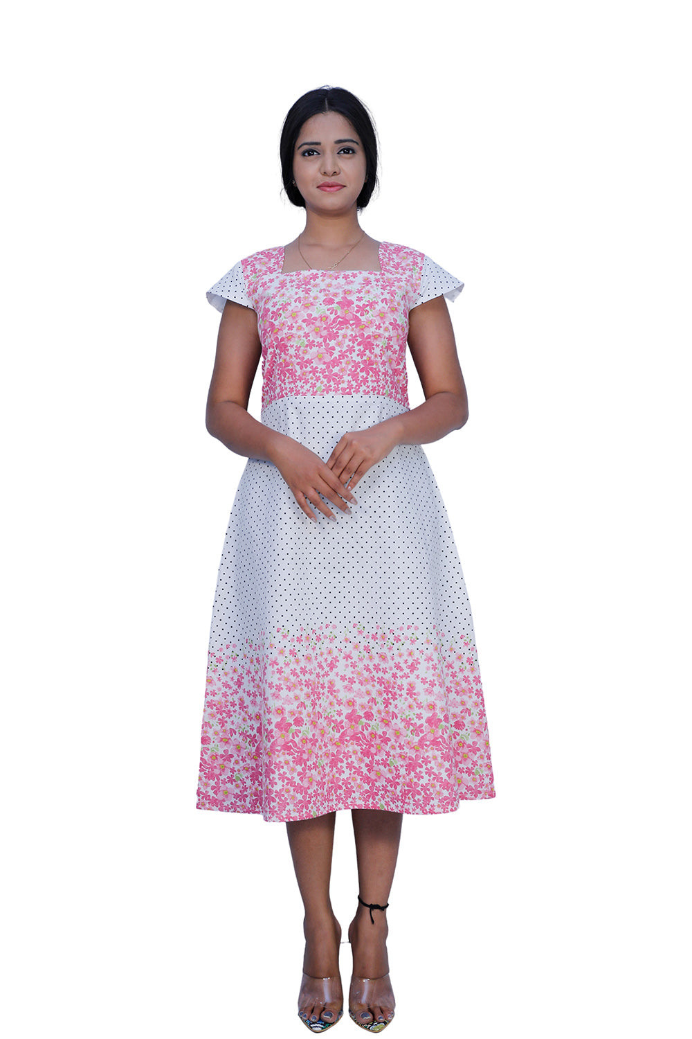 White & Pink Polka Dot Print Maxi Dress – Playful, Elegant & Flowy| S3G574