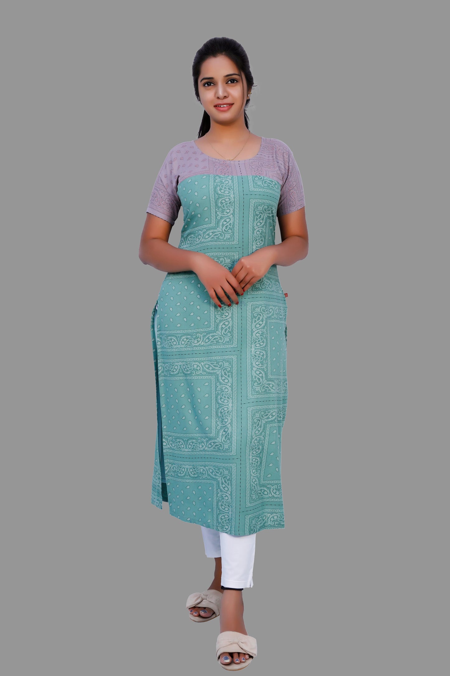 green Straight Regular Kurti | S3K391