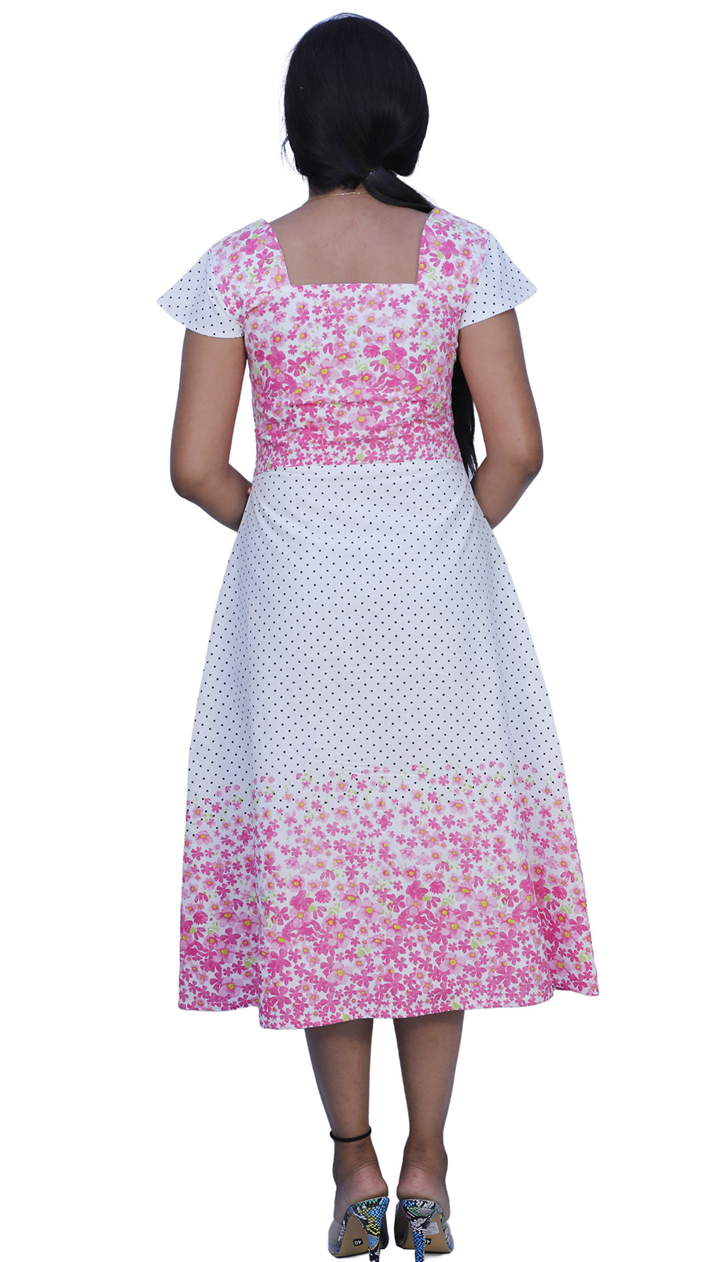 White & Pink Polka Dot Print Maxi Dress – Playful, Elegant & Flowy| S3G574