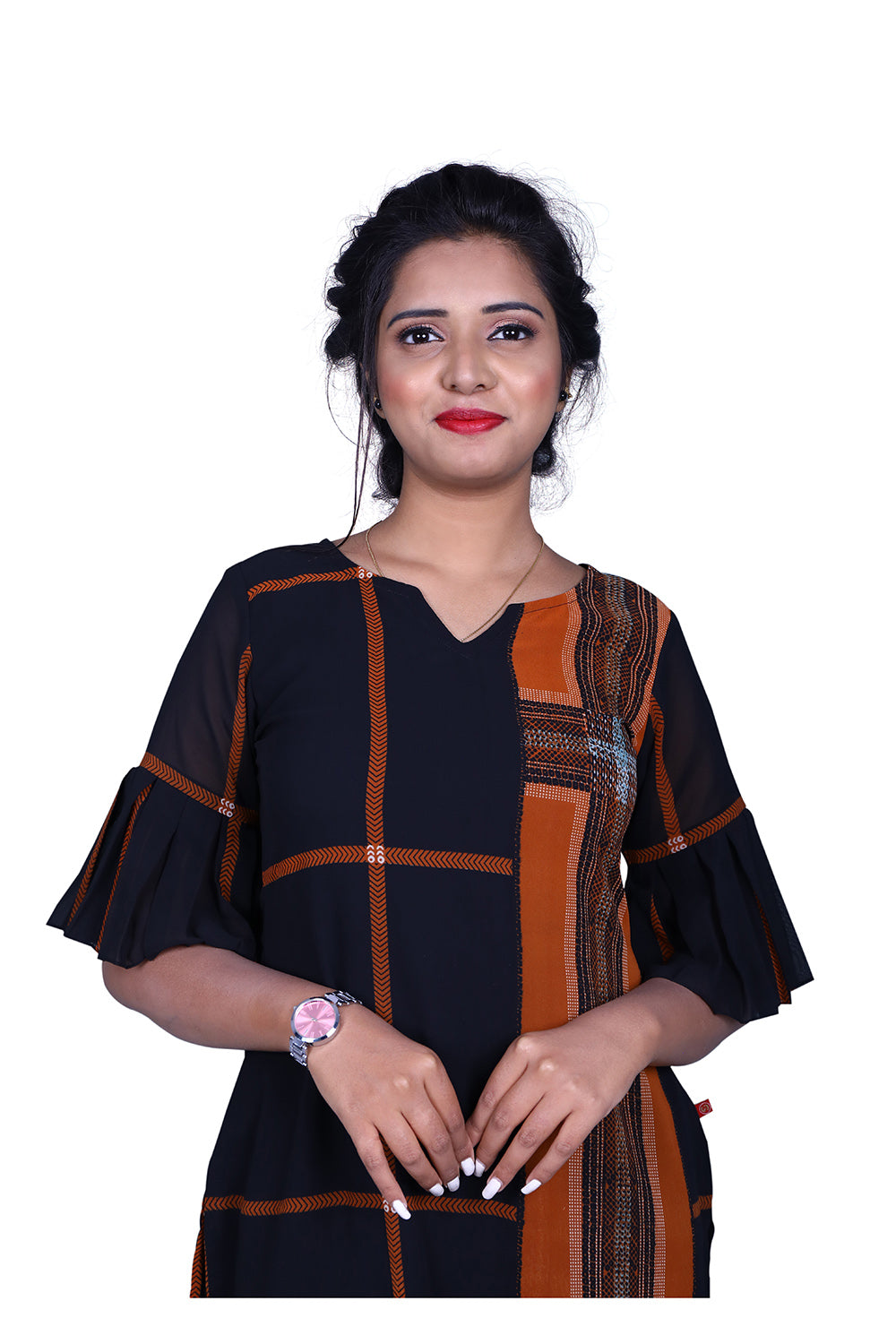 Orange and Black Printed Regular Kurti – Comfortable Daily Wear for Women | S3K899