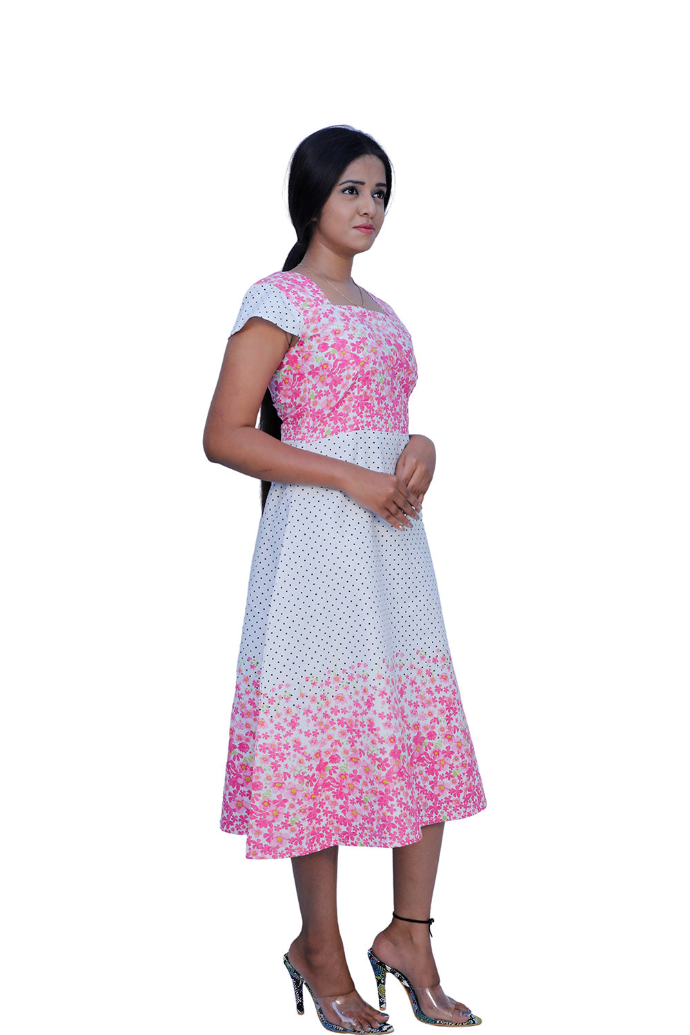 White & Pink Polka Dot Print Maxi Dress – Playful, Elegant & Flowy| S3G574