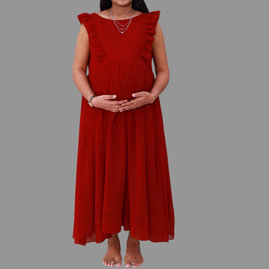 Solid Maroon Maternity Maxi Dress | S3MG1040