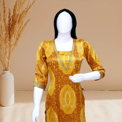 Women's Yellow Printed Kurta and Skirt | S3KL815