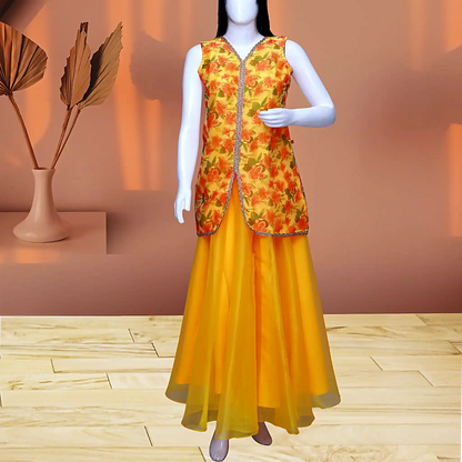 Yellow Floral Print Kurta with Skirt | S3TS1256
