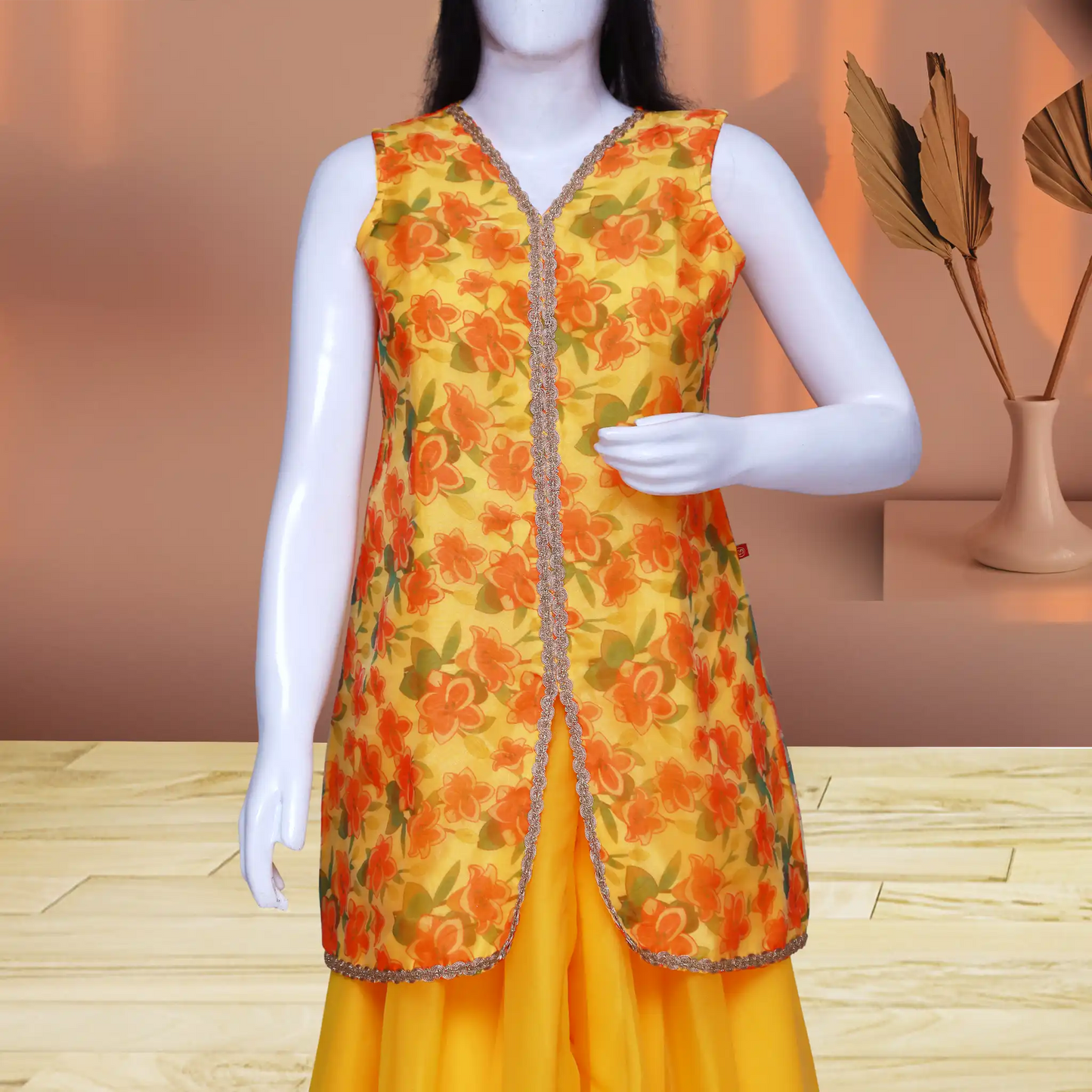 Yellow Floral Print Kurta with Skirt | S3TS1256