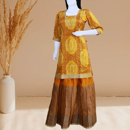 Women's Yellow Printed Kurta and Skirt | S3KL815