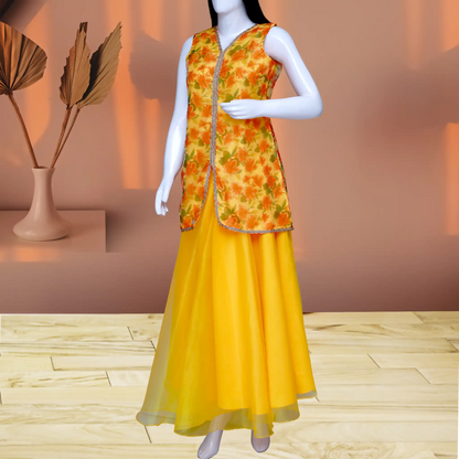 Yellow Floral Print Kurta with Skirt | S3TS1256