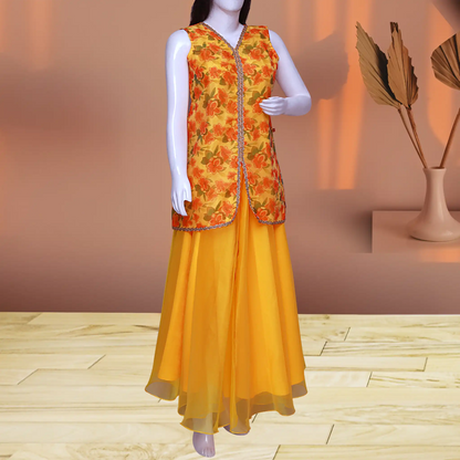 Yellow Floral Print Kurta with Skirt | S3TS1256