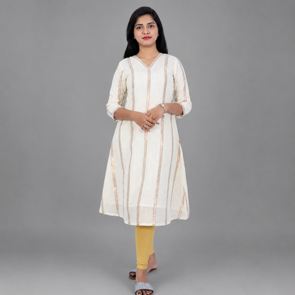 Half White & Multicolor Striped A-line Kurta | S3X164