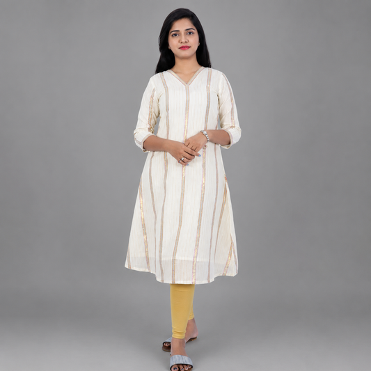 Half White & Multicolor Striped A-line Kurta | S3X164