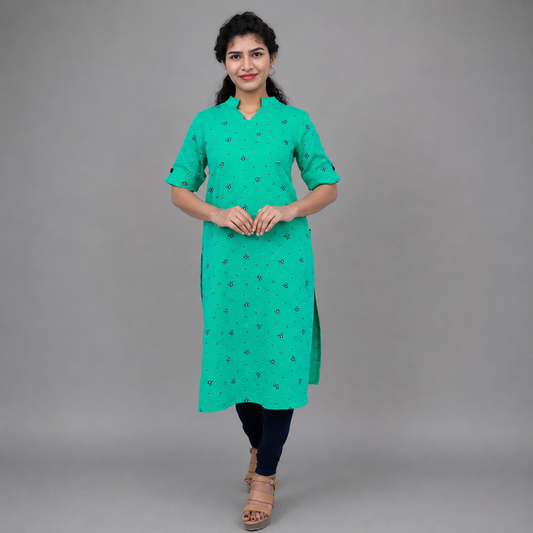 Women’s Green Floral Print Straight Kurta – Elegant Everyday Wear| S3X099