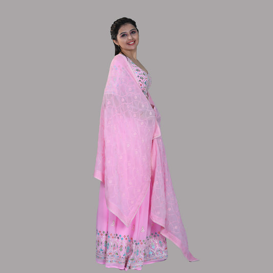 Pink Embroidery lehanga set