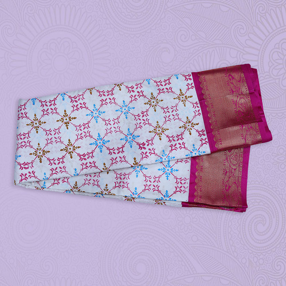 Hand block print pattu saree