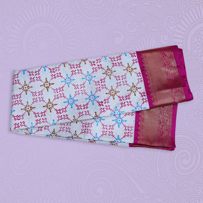 Hand block print pattu saree