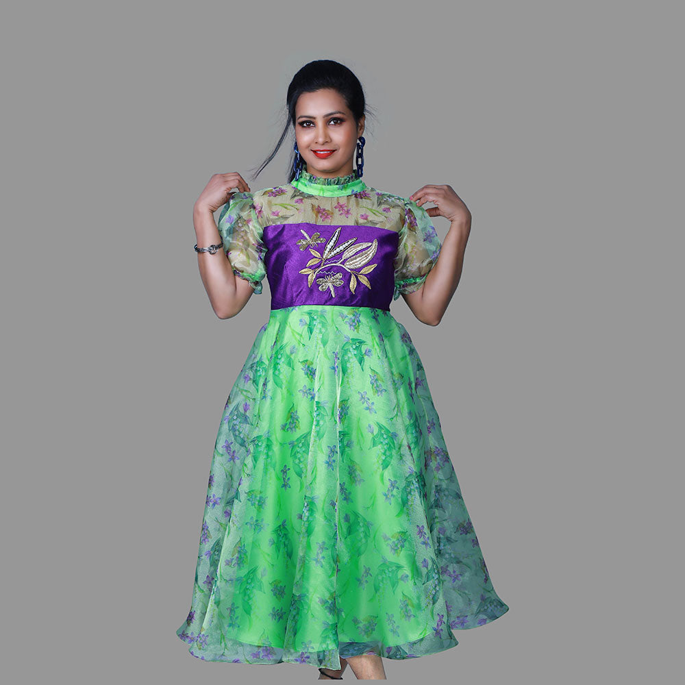 Green printed organza gown | S3G1309