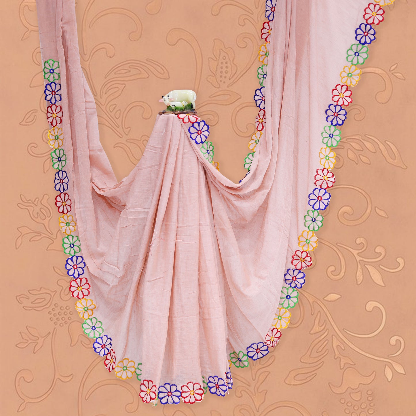Mul Mul Cotton Floral Embroidery saree
