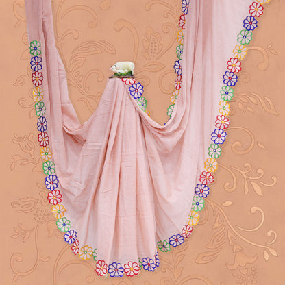Mul Mul Cotton Floral Embroidery saree