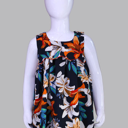 Multicolor Floral Print Round Neck Baby Girl Dress | Multicolor Floral Print