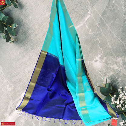 Cyan Color Pattu Saree With Royal Blue Pallu Designer Saree
