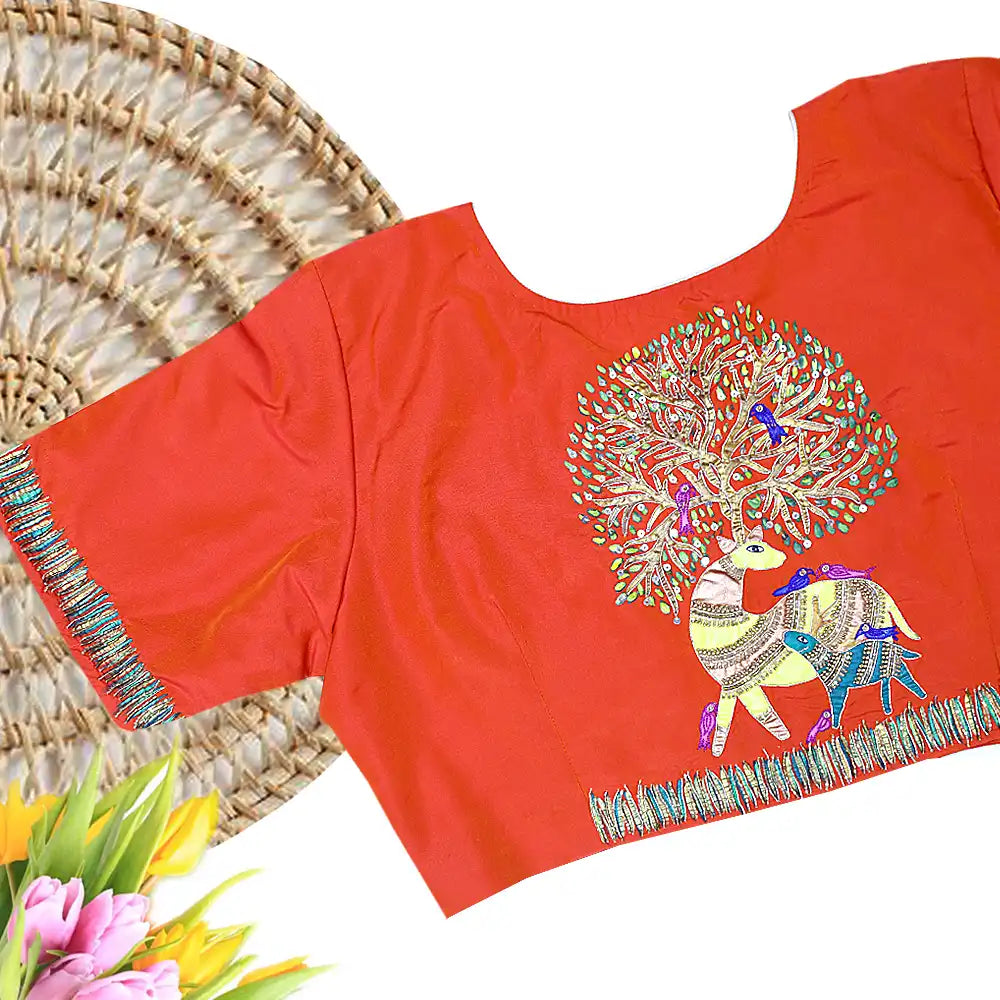 Inspired by Gond Art Maggam work Painted Handicrafts blouse | Gond Art Maggam