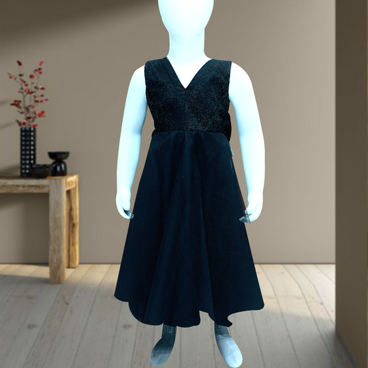 Girls Midi/Knee Length Festive/Wedding Dress  (Black, Sleeveless)