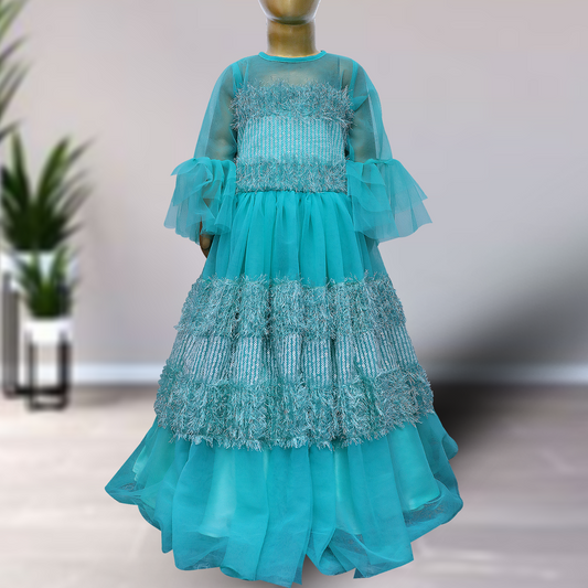 Sky Blue full length netted baby girl dress